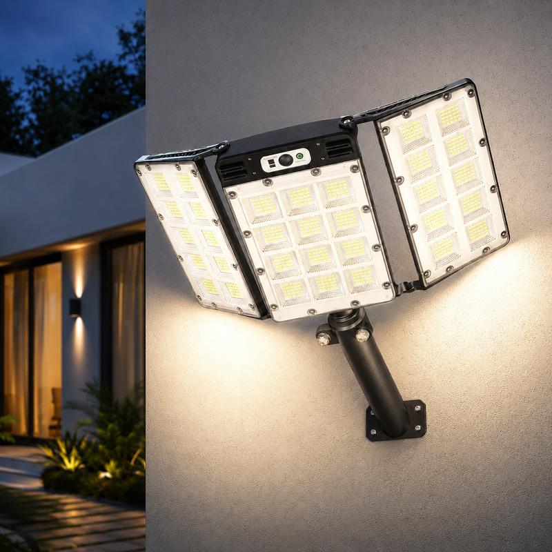 Focos solares de 800 LED con sensor de movimiento, control remoto, resistentes al agua IP65, 3 modos de brillo, luces de seguridad exteriores superbrillantes.