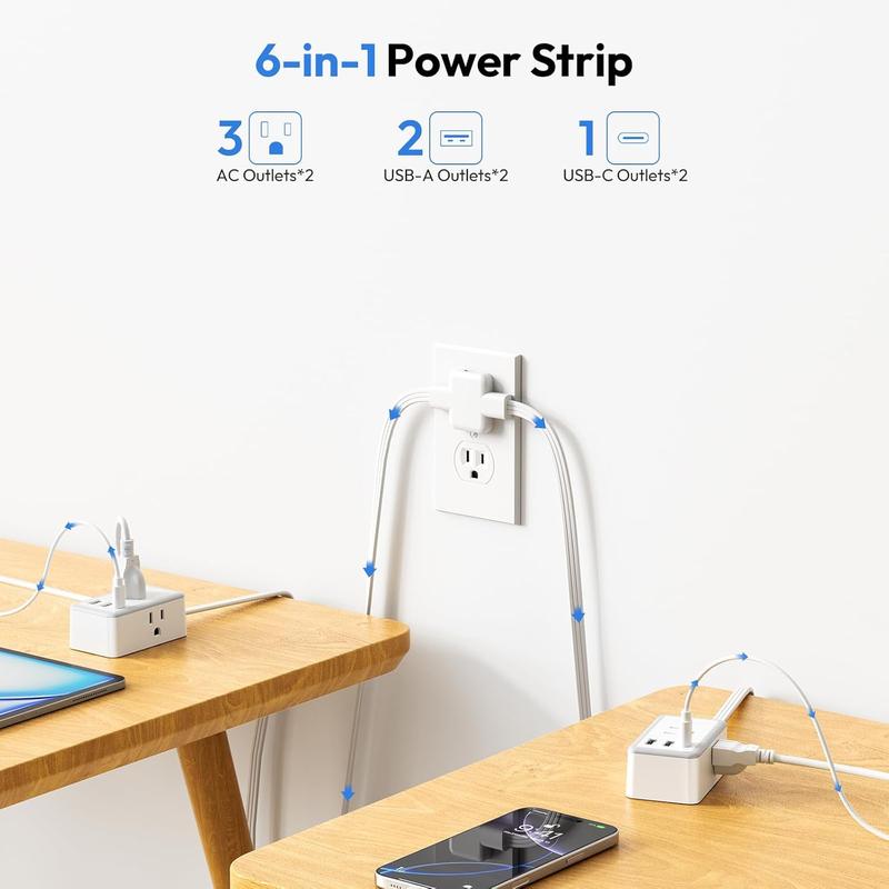 Divisor de cable de extensión doble de 12/18 pies, con cable de extensión doble de 6 pies en cada lado, 3 tomas de corriente anchas, cable de extensión doble para el hogar, la oficina o el dormitorio.