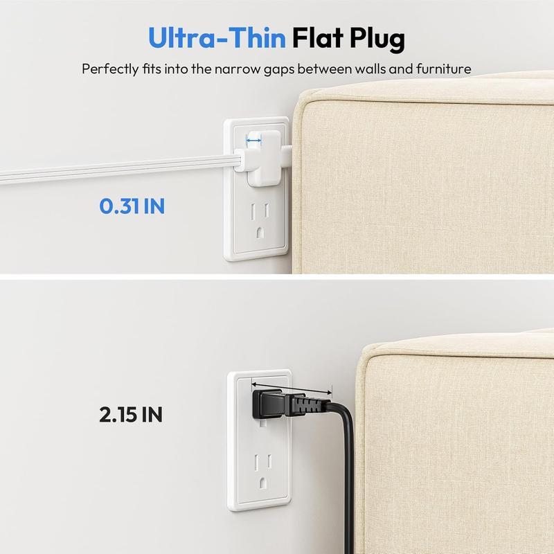 Divisor de cable de extensión doble de 12/18 pies, con cable de extensión doble de 6 pies en cada lado, 3 tomas de corriente anchas, cable de extensión doble para el hogar, la oficina o el dormitorio.