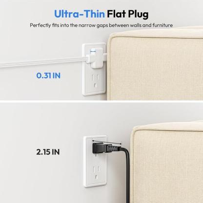 Divisor de cable de extensión doble de 12/18 pies, con cable de extensión doble de 6 pies en cada lado, 3 tomas de corriente anchas, cable de extensión doble para el hogar, la oficina o el dormitorio.