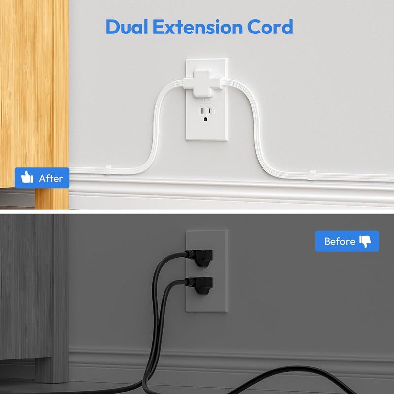 Divisor de cable de extensión doble de 12/18 pies, con cable de extensión doble de 6 pies en cada lado, 3 tomas de corriente anchas, cable de extensión doble para el hogar, la oficina o el dormitorio.