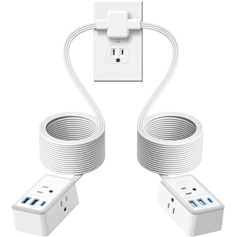 Divisor de cable de extensión doble de 12/18 pies, con cable de extensión doble de 6 pies en cada lado, 3 tomas de corriente anchas, cable de extensión doble para el hogar, la oficina o el dormitorio.