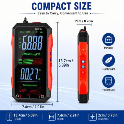 Multímetro digital compacto True RMS de 6000 cuentas - Recargable por USB, rango automático, comprobador de voltaje NCV con detección de cable vivo/neutro, pantalla retroiluminada, puntas de prueba para mecánicos, uso doméstico (Herramientas y dispositivo