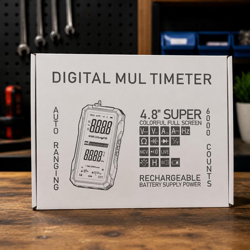 Multímetro digital compacto True RMS de 6000 cuentas - Recargable por USB, rango automático, comprobador de voltaje NCV con detección de cable vivo/neutro, pantalla retroiluminada, puntas de prueba para mecánicos, uso doméstico (Herramientas y dispositivo