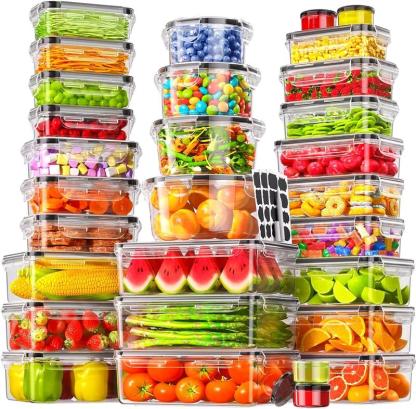 Kit de almacenamiento de alimentos hermético (50 piezas/paquete de 25), recipientes para preparación de comidas, cajas reutilizables de plástico transparente para refrigerios, apilables y a prueba de fugas, sin BPA, con tapas de silicona, organiza