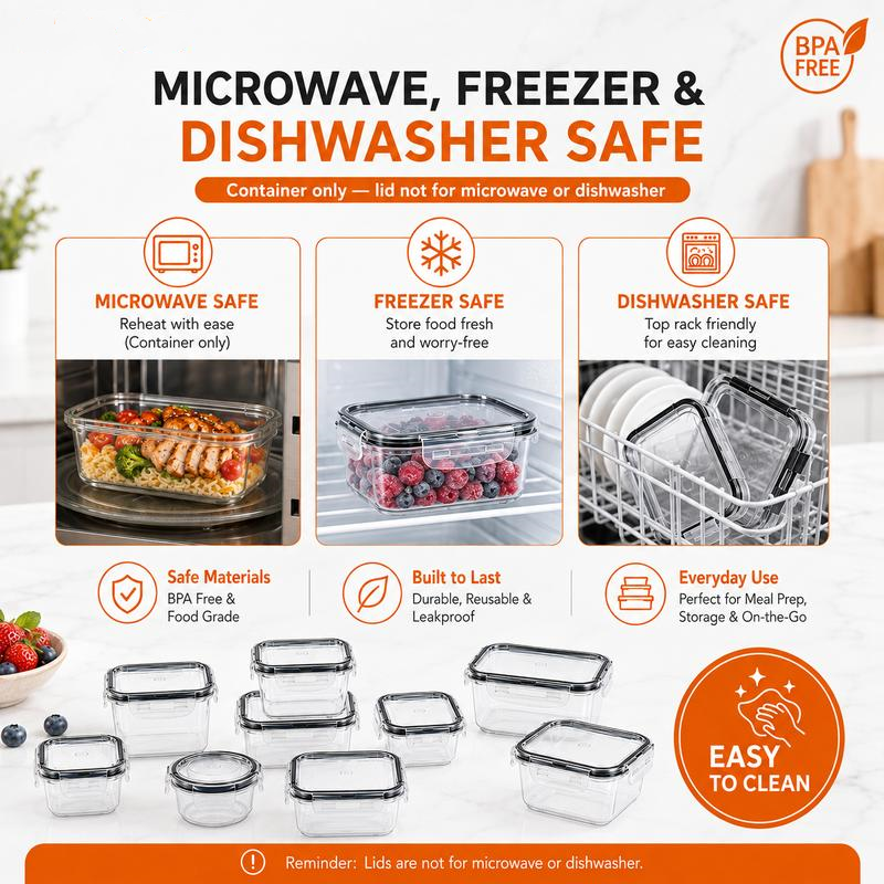Kit de almacenamiento de alimentos hermético (50 piezas/paquete de 25), recipientes para preparación de comidas, cajas reutilizables de plástico transparente para refrigerios, apilables y a prueba de fugas, sin BPA, con tapas de silicona, organiza