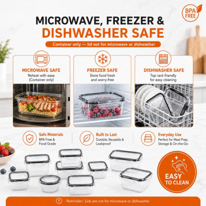 Kit de almacenamiento de alimentos hermético (50 piezas/paquete de 25), recipientes para preparación de comidas, cajas reutilizables de plástico transparente para refrigerios, apilables y a prueba de fugas, sin BPA, con tapas de silicona, organiza