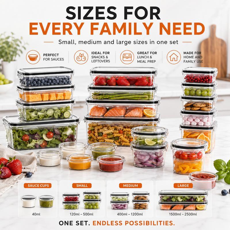 Kit de almacenamiento de alimentos hermético (50 piezas/paquete de 25), recipientes para preparación de comidas, cajas reutilizables de plástico transparente para refrigerios, apilables y a prueba de fugas, sin BPA, con tapas de silicona, organiza