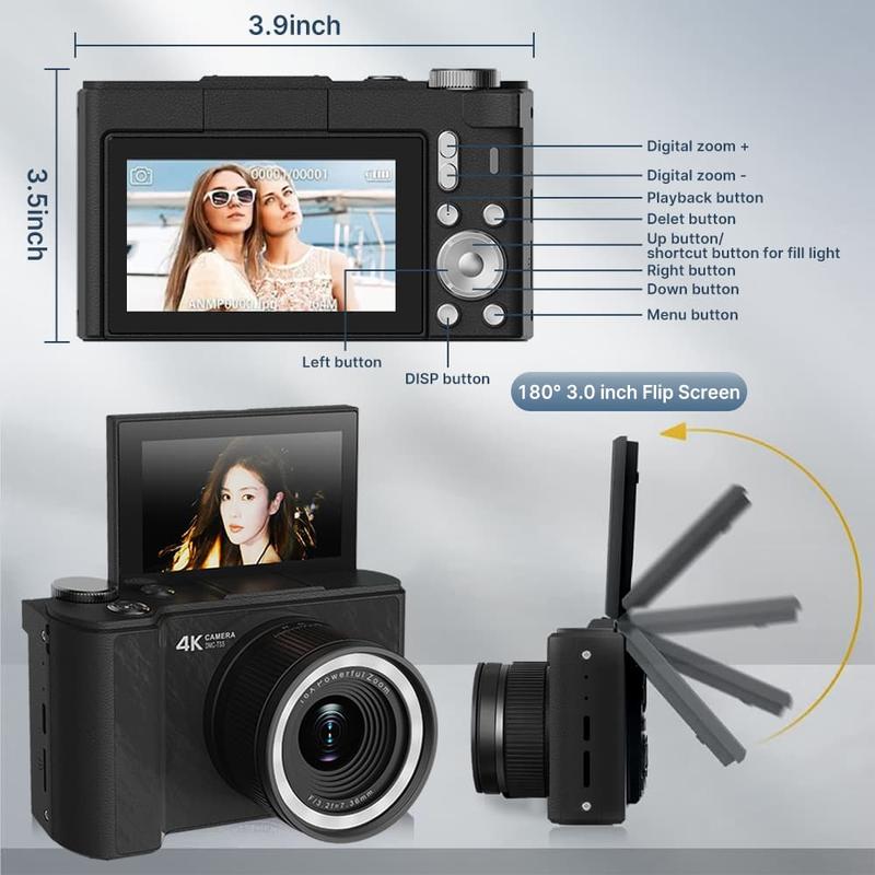 Cámara digital para fotografía 2026, cámara portátil para vlogging con pantalla plegable, tarjeta SD de 32 GB, correa de muñeca y temporizador; graba videos fluidos; regalo ideal para niñas, niños, adolescentes y principiantes; perfecta para cumpleaños, N