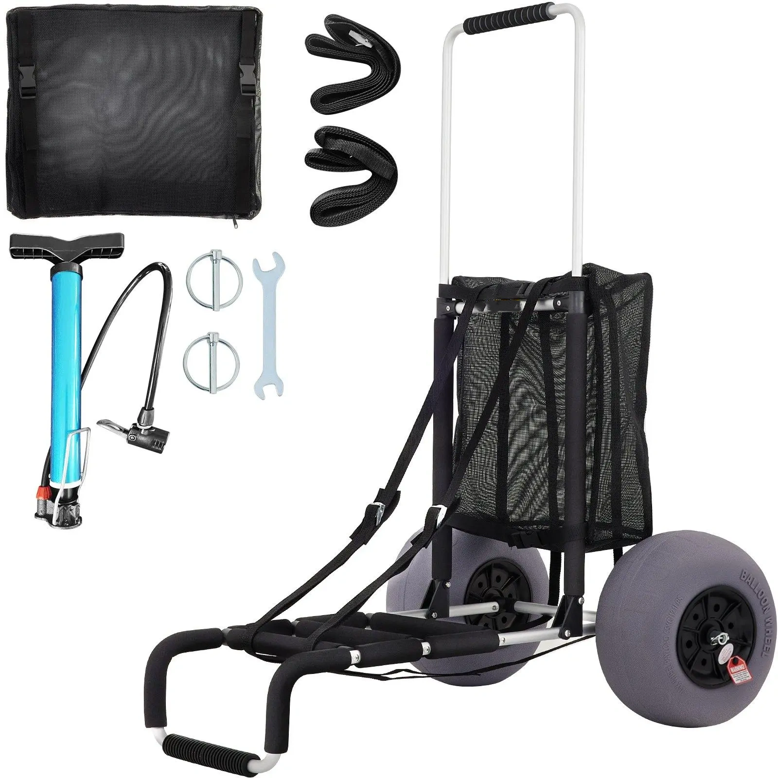 Carrito Plegable de Playa con Ruedas Todo Terreno, Altura Ajustable, Gran Capacidad de Carga para Camping y Vacaciones