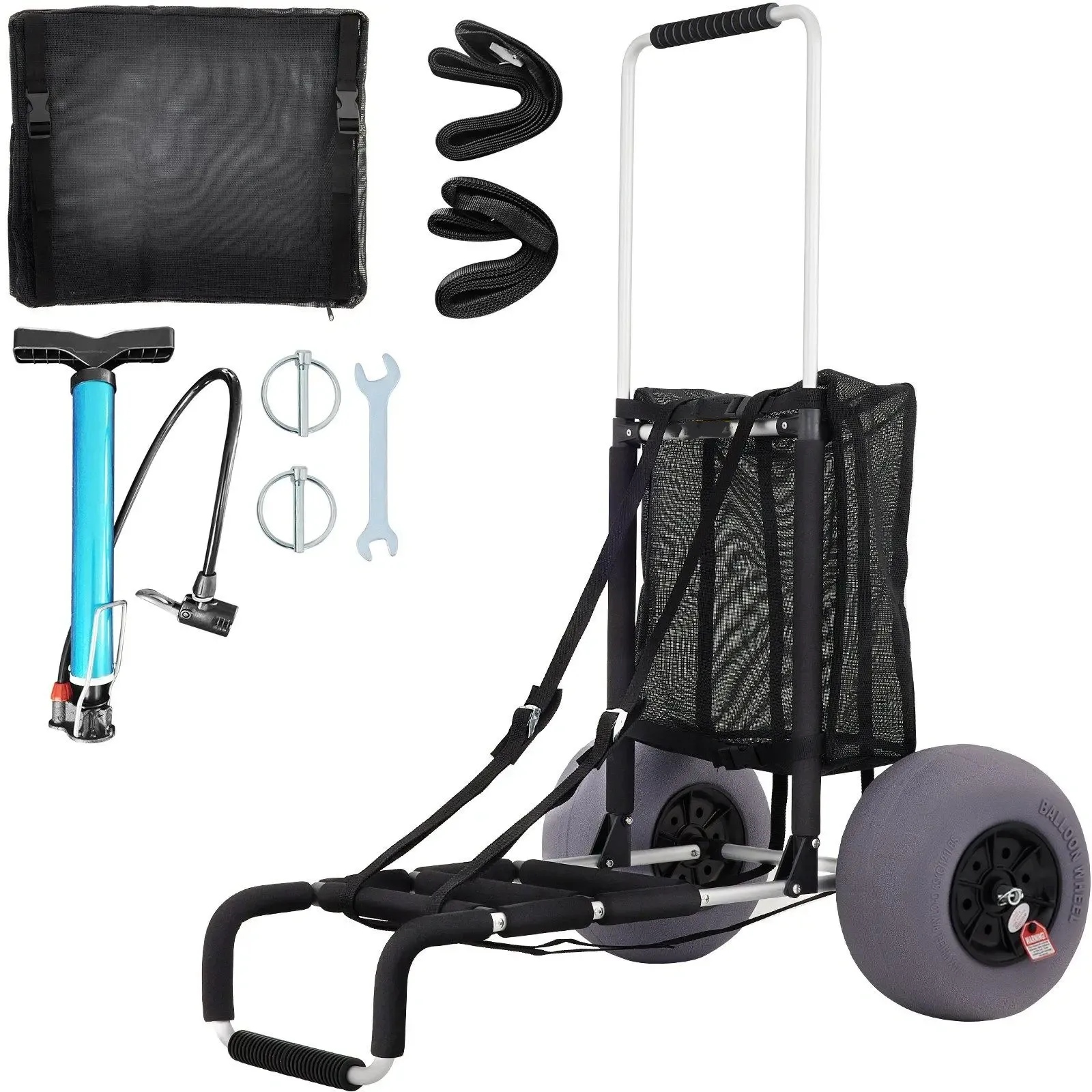 Carrito Plegable de Playa con Ruedas Todo Terreno, Altura Ajustable, Gran Capacidad de Carga para Camping y Vacaciones