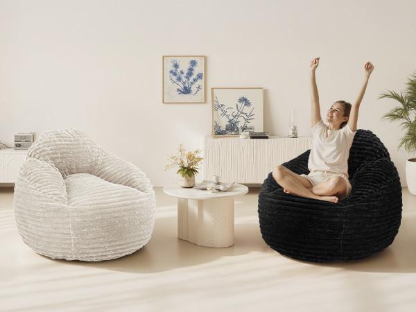 Large Bean Bag Chair 39 Inch, Memory Foam Filled Sofa Chair with Back Support & Armrests, Cozy Lounge Couch for Adults, Kids, Living Room, Bedroom and Dorm