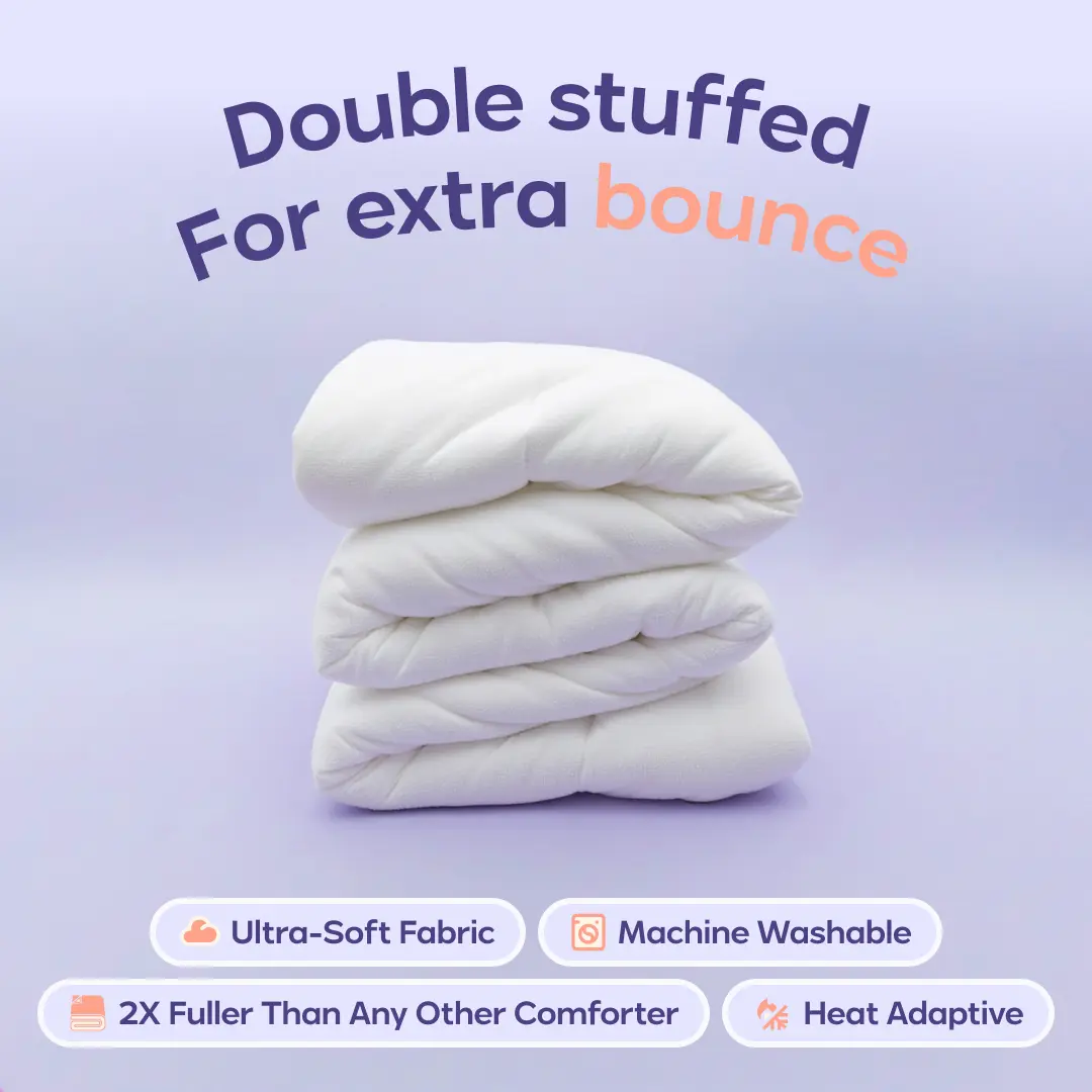 Ultra Soft Double-Stuffed Comforter, Fluffy Vegan Fill Down Alternative Blanket for All Seasons