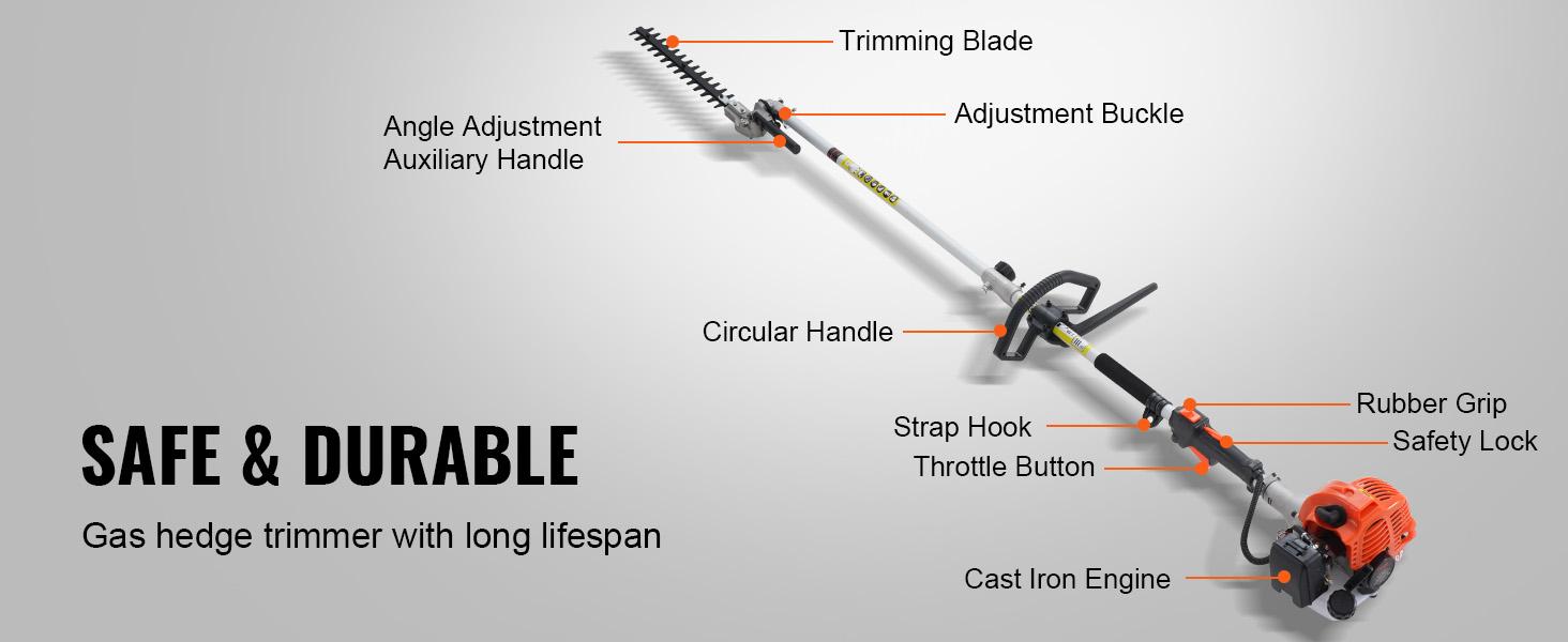 【summerfinds】VEVOR 52CC 6-in-1 Multi-Functional Trimming Tools, Gas Hedge Trimmer, Weed Eater, String Trimmer, Brush Cutter, Edger, Pole Saw Chainsaw Pruner with Extension Pole, Cutting, Grass Trimmer Handle