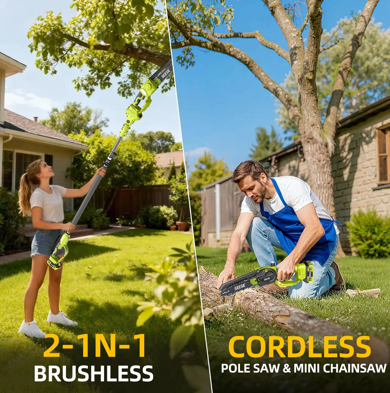 2-in-1 Cordless Mini Chainsaw with 21V Battery, Telescopic Electric Pruner for Tree Trimming & Yard Work