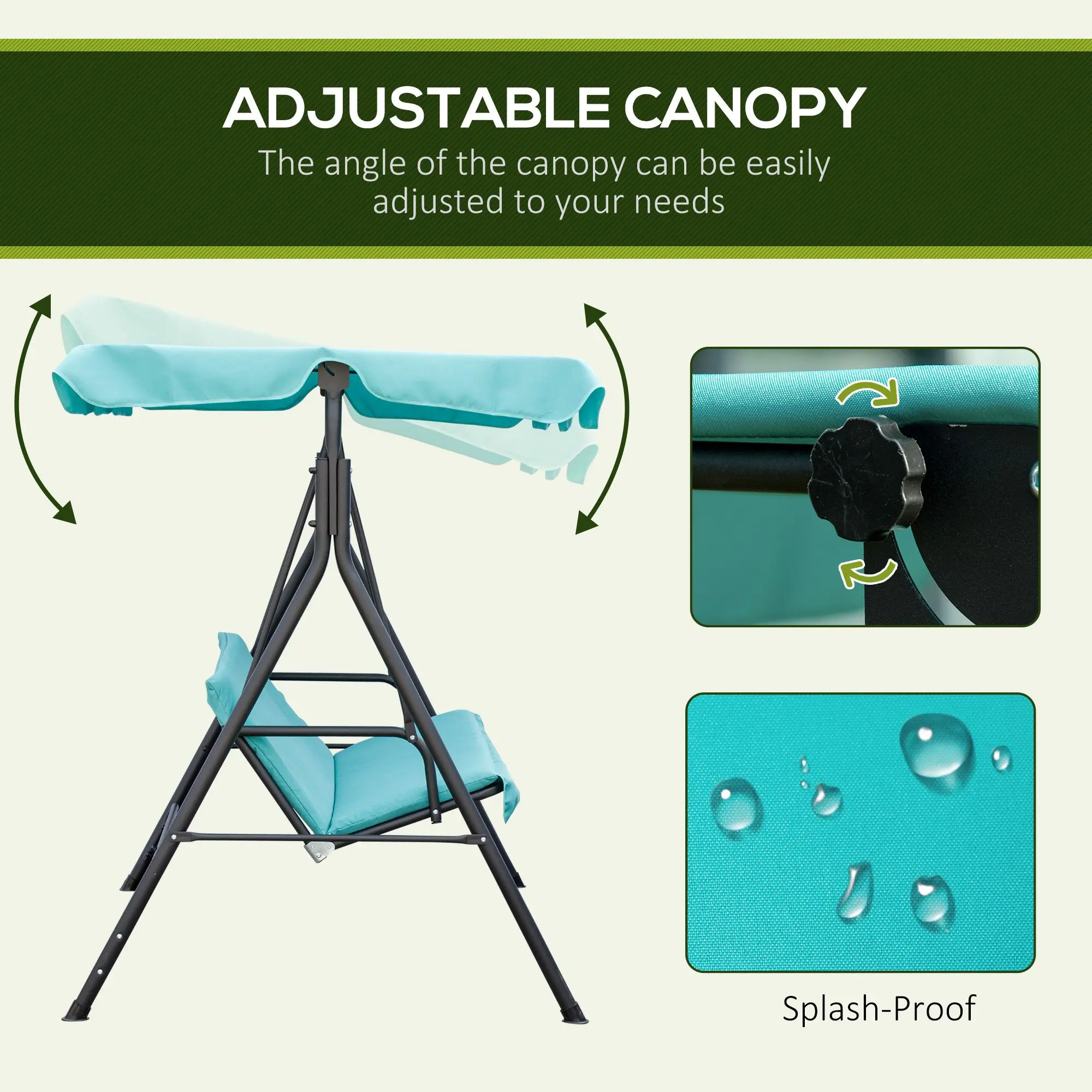 3-Seat Patio Swing Chair with Adjustable Canopy, Outdoor Porch Swing with Removable Cushions for Backyard & Garden