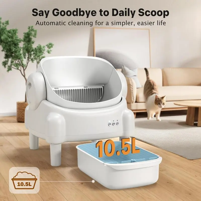 Self-Cleaning Open-Top Cat Litter Box, Automatic Multi-Cat Litter Box with Smart App, Safety Sensors & Odor Control