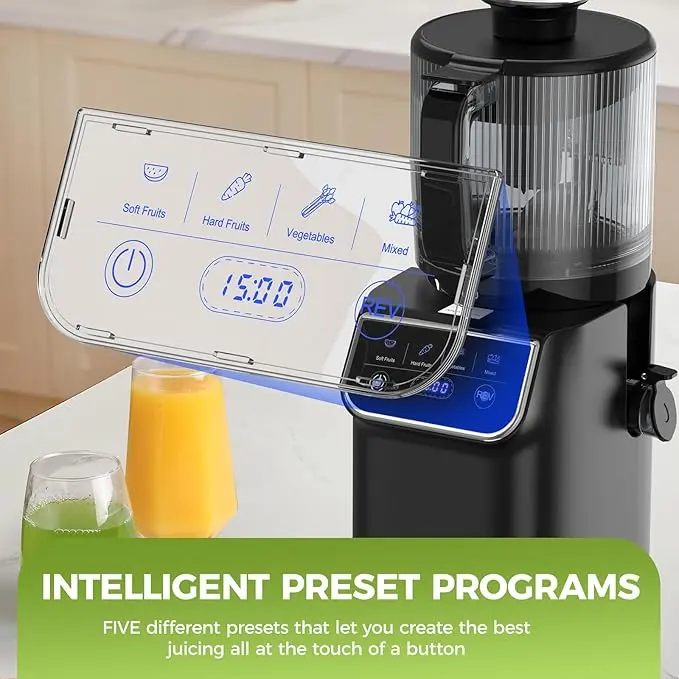 Cold Press Juicer, 100oz Large Capacity Juicer Machine with Touchscreen, 6.5" Wide Chute for Whole Fruits, Quiet Masticating Design