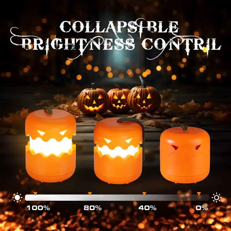 3-Pack Halloween Pumpkin Lantern, Collapsible Lantern Pumpkins with Lanyard, Halloween Party Favors for Kids, Light up Pumpkin Outdoor for Halloween Party Decoration,Rechargeable