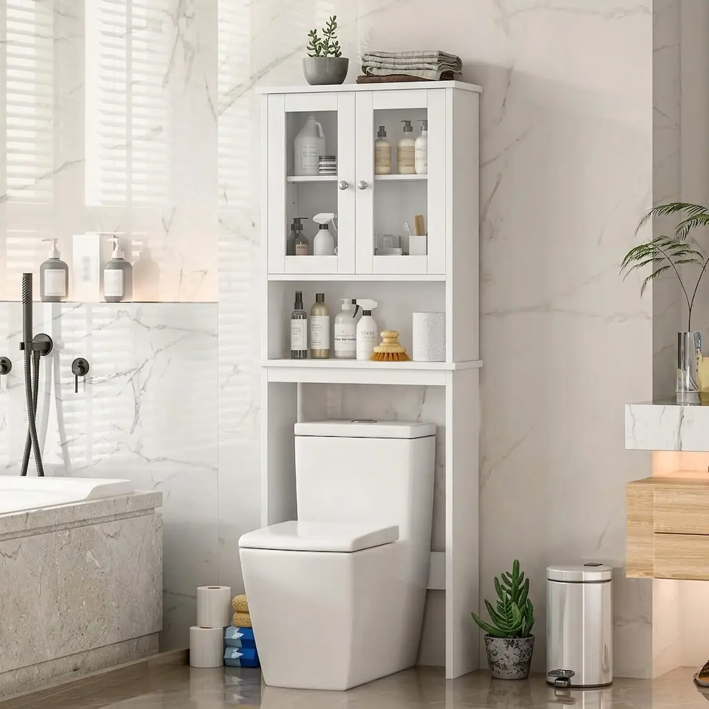 Over The Toilet Storage Cabinet, Space Saver Bathroom Organizer with Adjustable Shelves