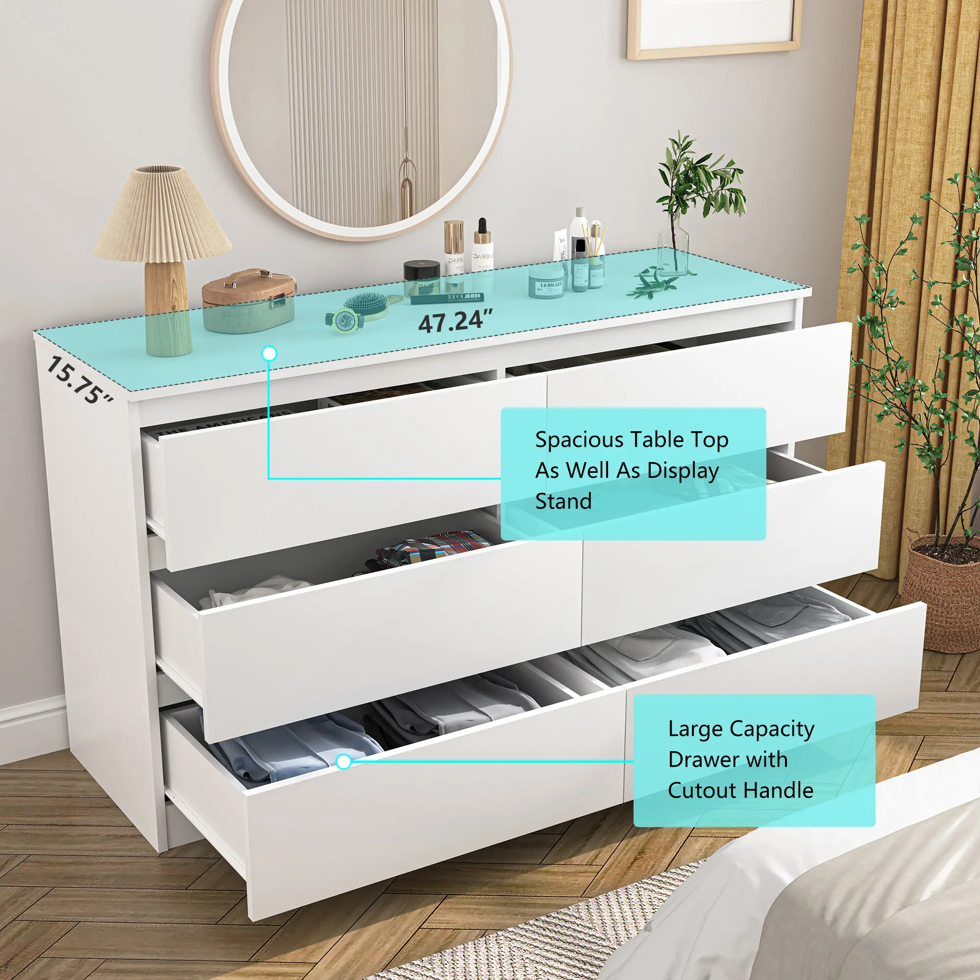 Modern 6-Drawer Dresser, Bedroom Storage Chest with Spacious Drawers, Minimalist Organizer Cabinet for Clothes, Bedroom, Living Room & Home