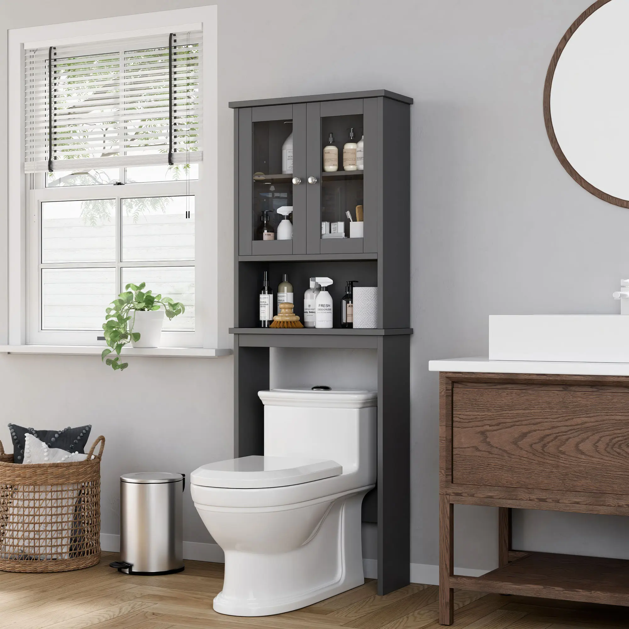 Over The Toilet Storage Cabinet, Space Saver Bathroom Organizer with Adjustable Shelves