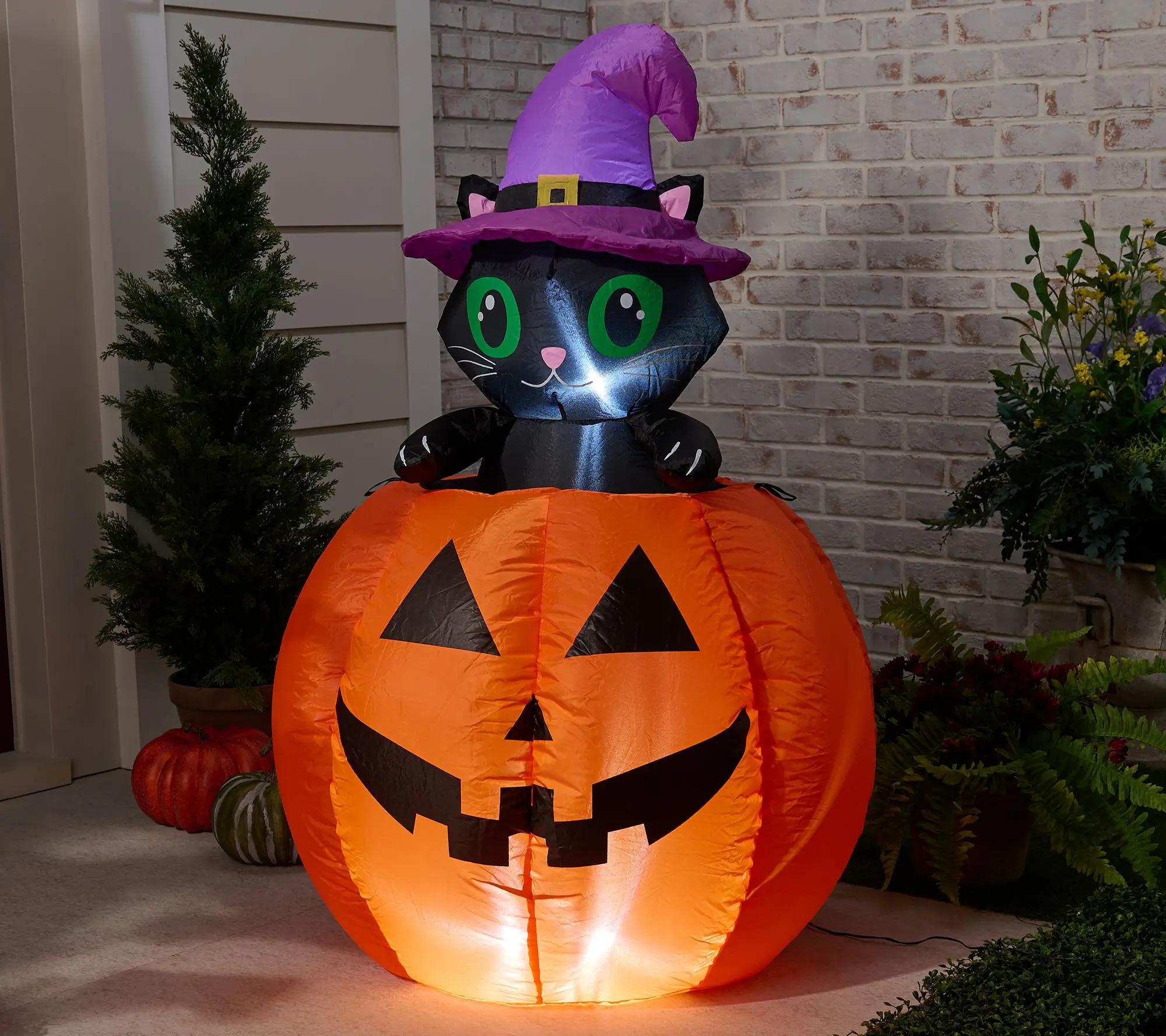 48" Inflatable Peek-A-Boo Cat Jack-O-Lantern Halloween Decoration with LED Lights, Cute Outdoor Yard Decor for Lawn, Porch, Garden & Party