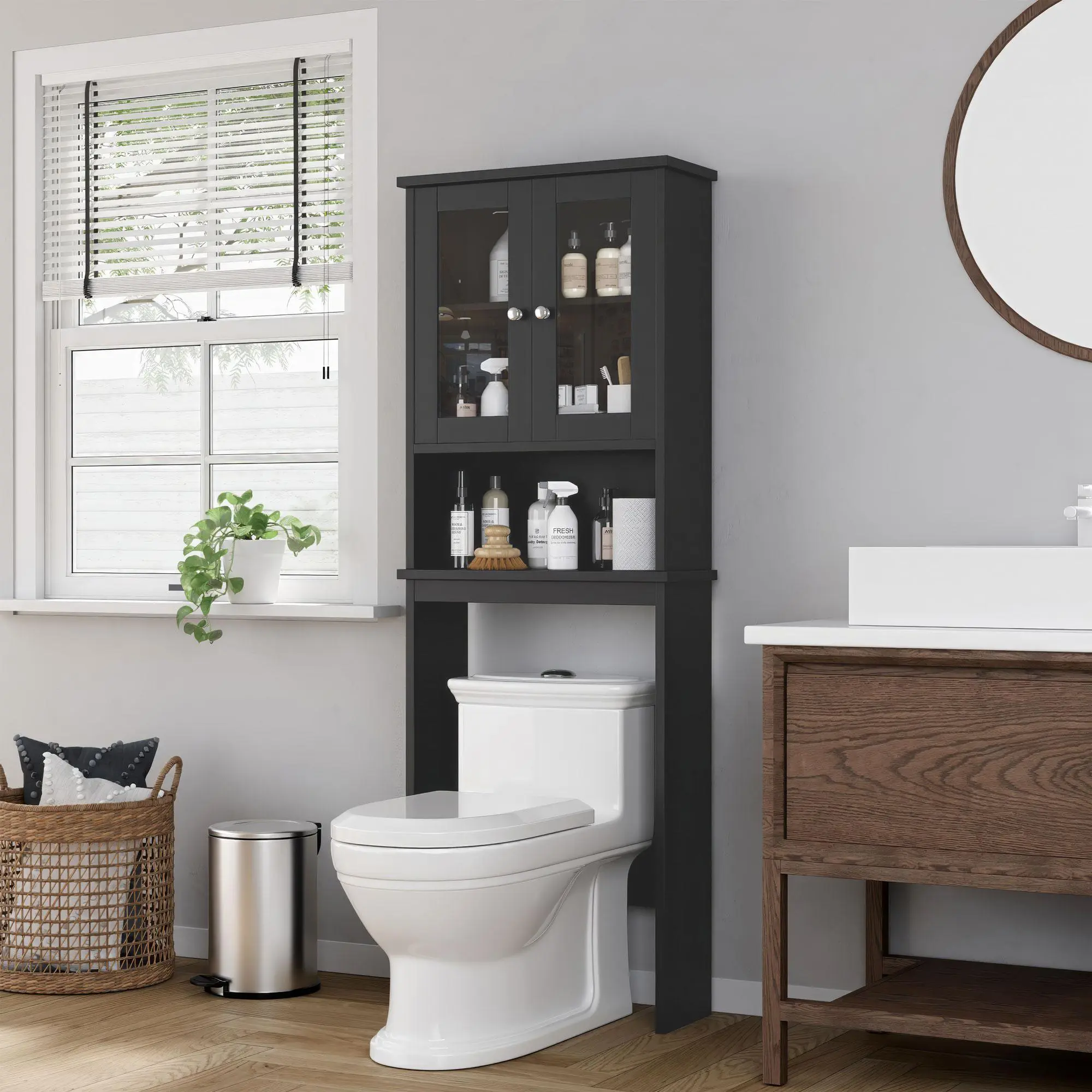 Over The Toilet Storage Cabinet, Space Saver Bathroom Organizer with Adjustable Shelves