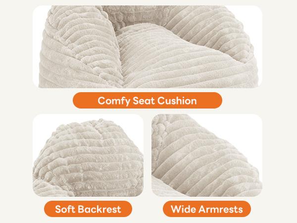 Large Bean Bag Chair 39 Inch, Memory Foam Filled Sofa Chair with Back Support & Armrests, Cozy Lounge Couch for Adults, Kids, Living Room, Bedroom and Dorm
