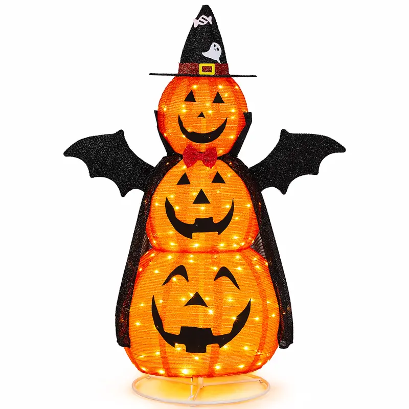 5FT Light Up Collapsible Pumpkin Halloween Decoration with LED Lights, Large Jack-O’-Lantern Outdoor Yard Decor for Porch, Lawn & Party