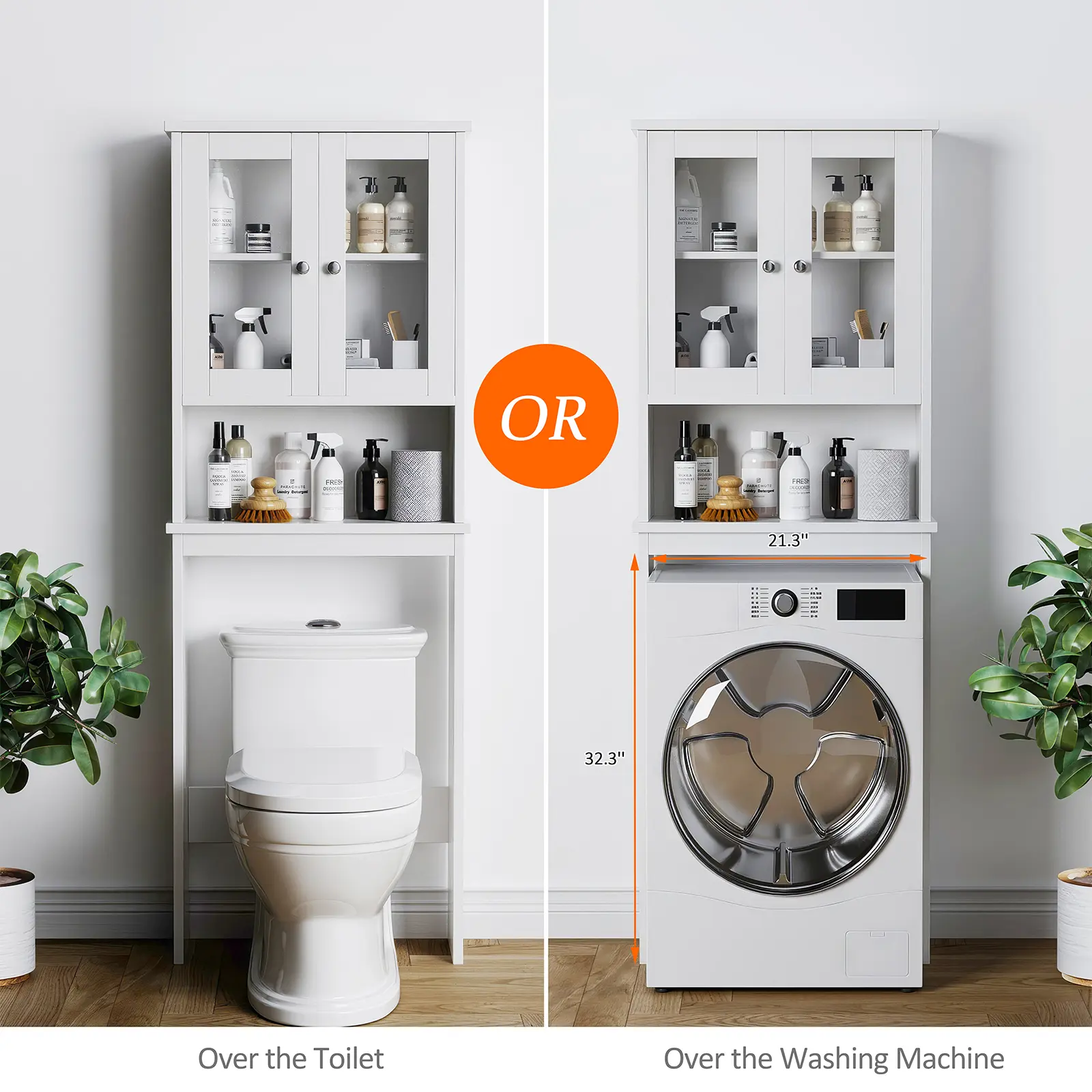Over The Toilet Storage Cabinet, Space Saver Bathroom Organizer with Adjustable Shelves