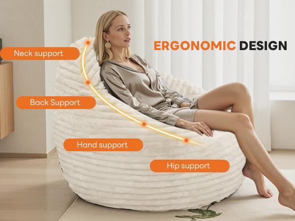 Large Bean Bag Chair 39 Inch, Memory Foam Filled Sofa Chair with Back Support & Armrests, Cozy Lounge Couch for Adults, Kids, Living Room, Bedroom and Dorm