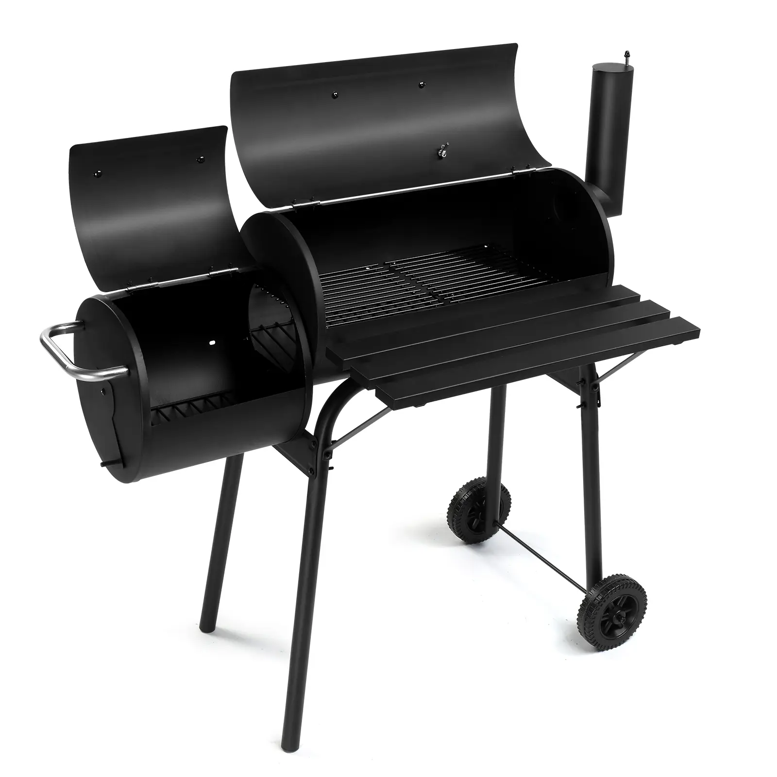 BBQ Charcoal Grill with Offset Smoker, Outdoor Cooker with Wheels & Side Tray, Portable Grill for Backyard, Patio, Camping & Parties