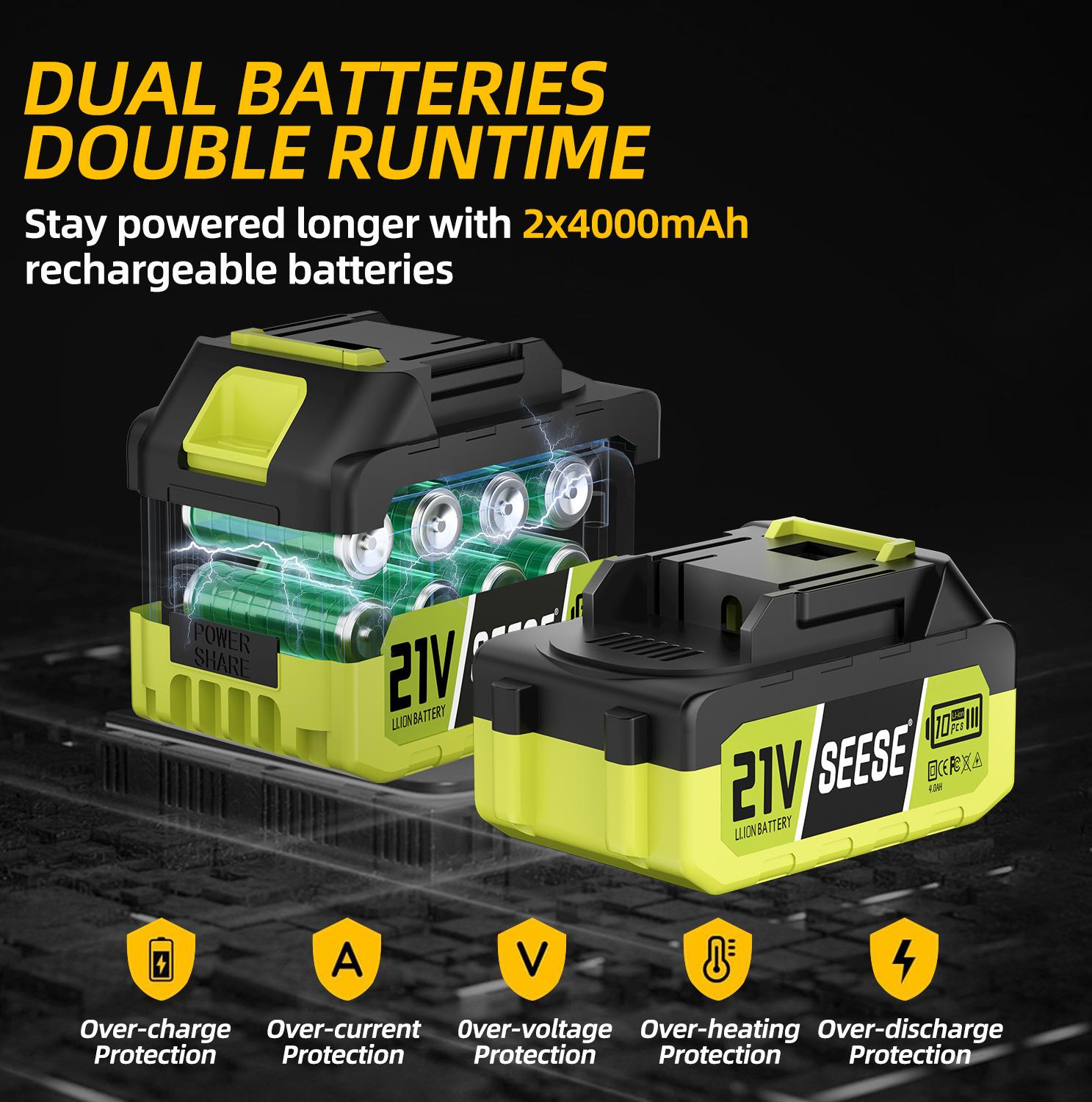 SEESE 2 in 1 Mini Chainsaw with 2 x 21V Batteries, 8" Brushless Electric Pruner, Telescopic Pruning Saw, Working Height up to 15ft, 180&deg; Angled Head, Shoulder Strap