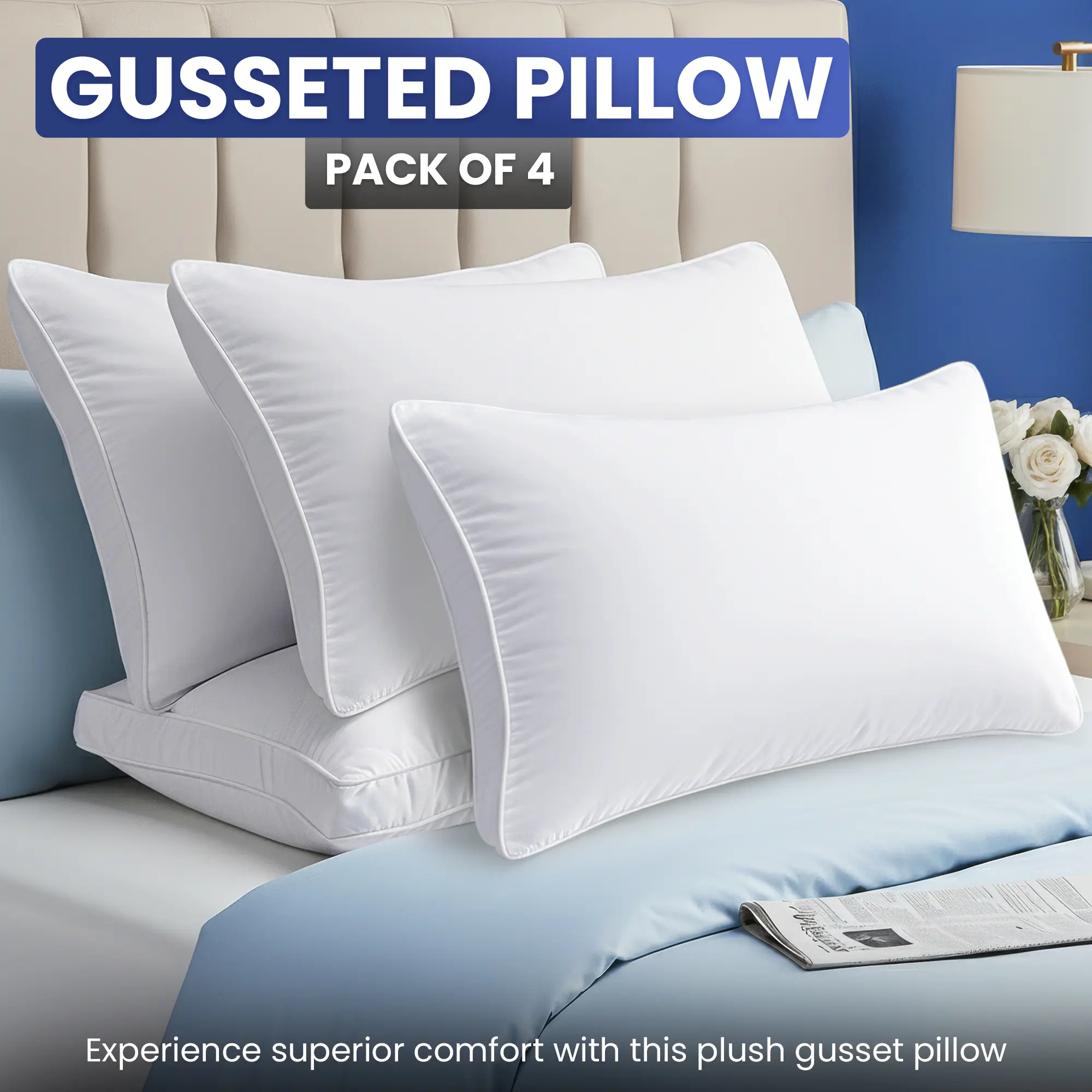 Gusseted Pillow Set, King & Queen Size Hotel Style Bed Pillows