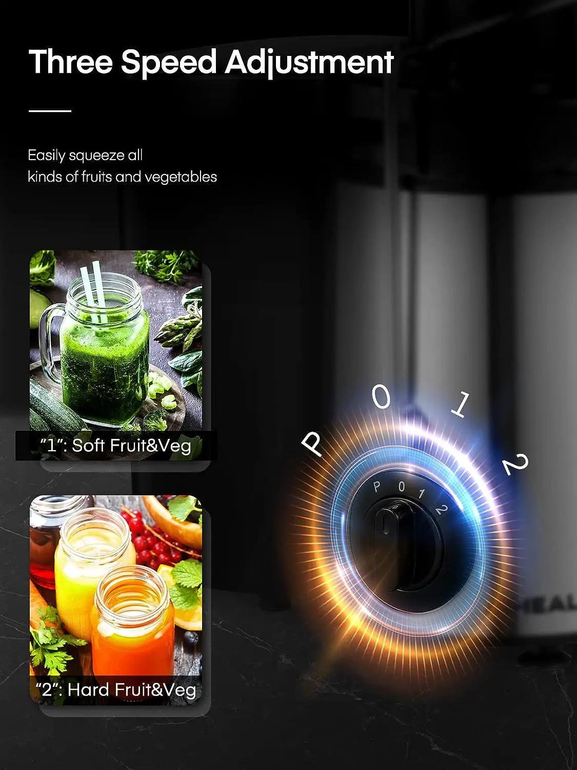 High Speed Centrifugal Juicer Machine – 3-Speed Juice Extractor with 3" Wide Feed Chute for Whole Fruits & Vegetables