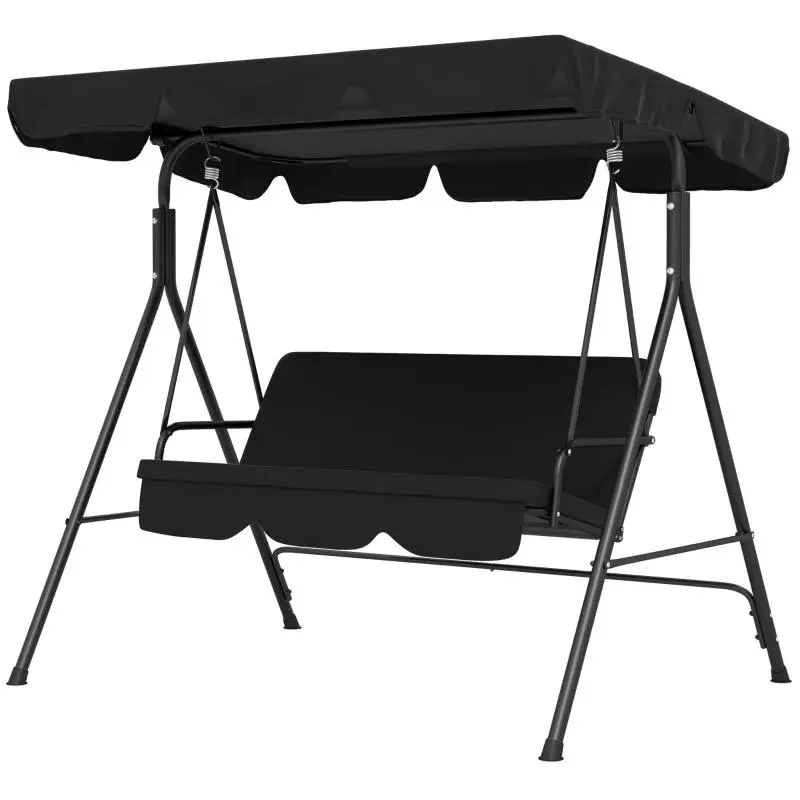 3-Seat Patio Swing Chair with Adjustable Canopy, Outdoor Porch Swing with Removable Cushions for Backyard & Garden