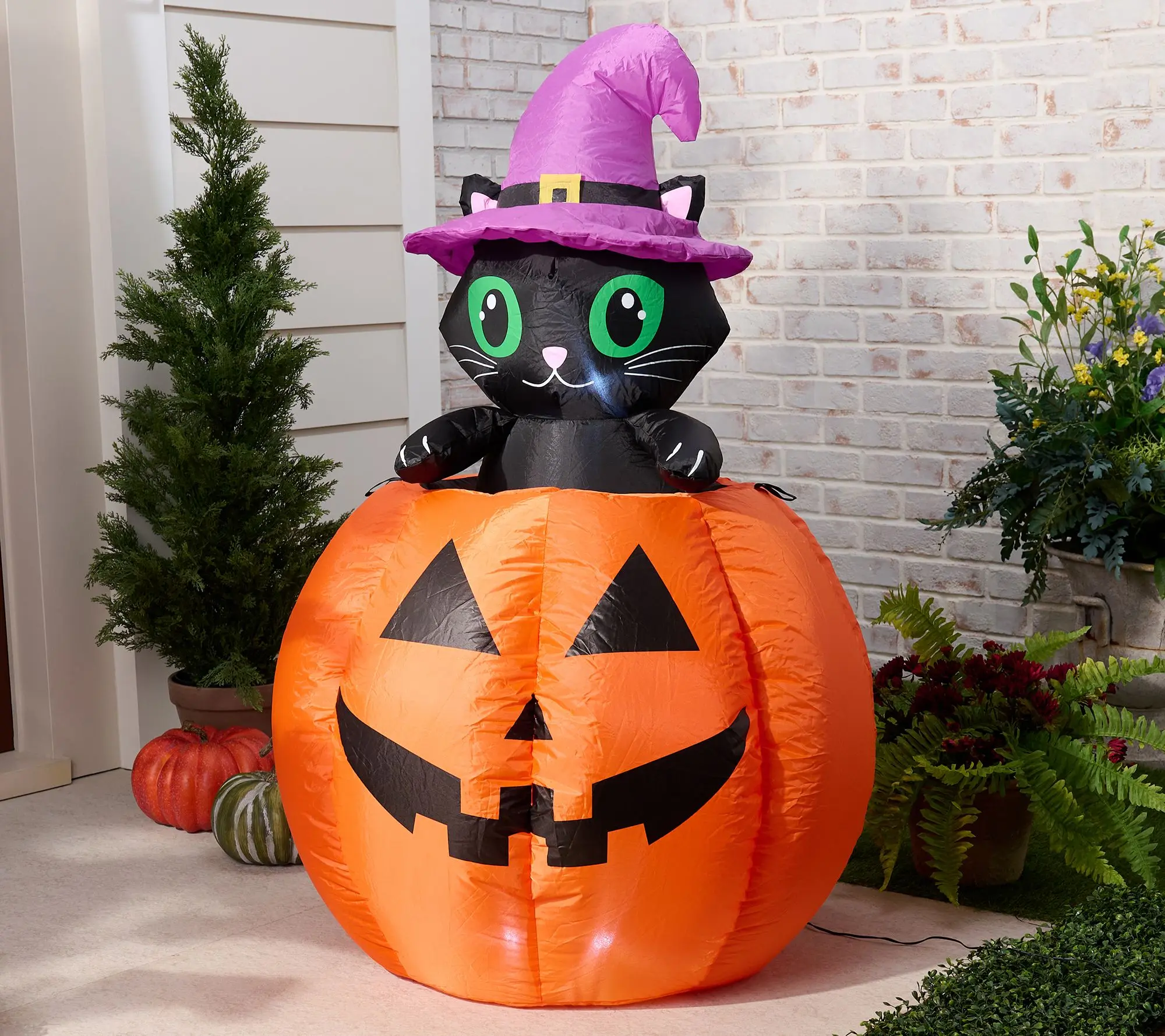 48" Inflatable Peek-A-Boo Cat Jack-O-Lantern Halloween Decoration with LED Lights, Cute Outdoor Yard Decor for Lawn, Porch, Garden & Party