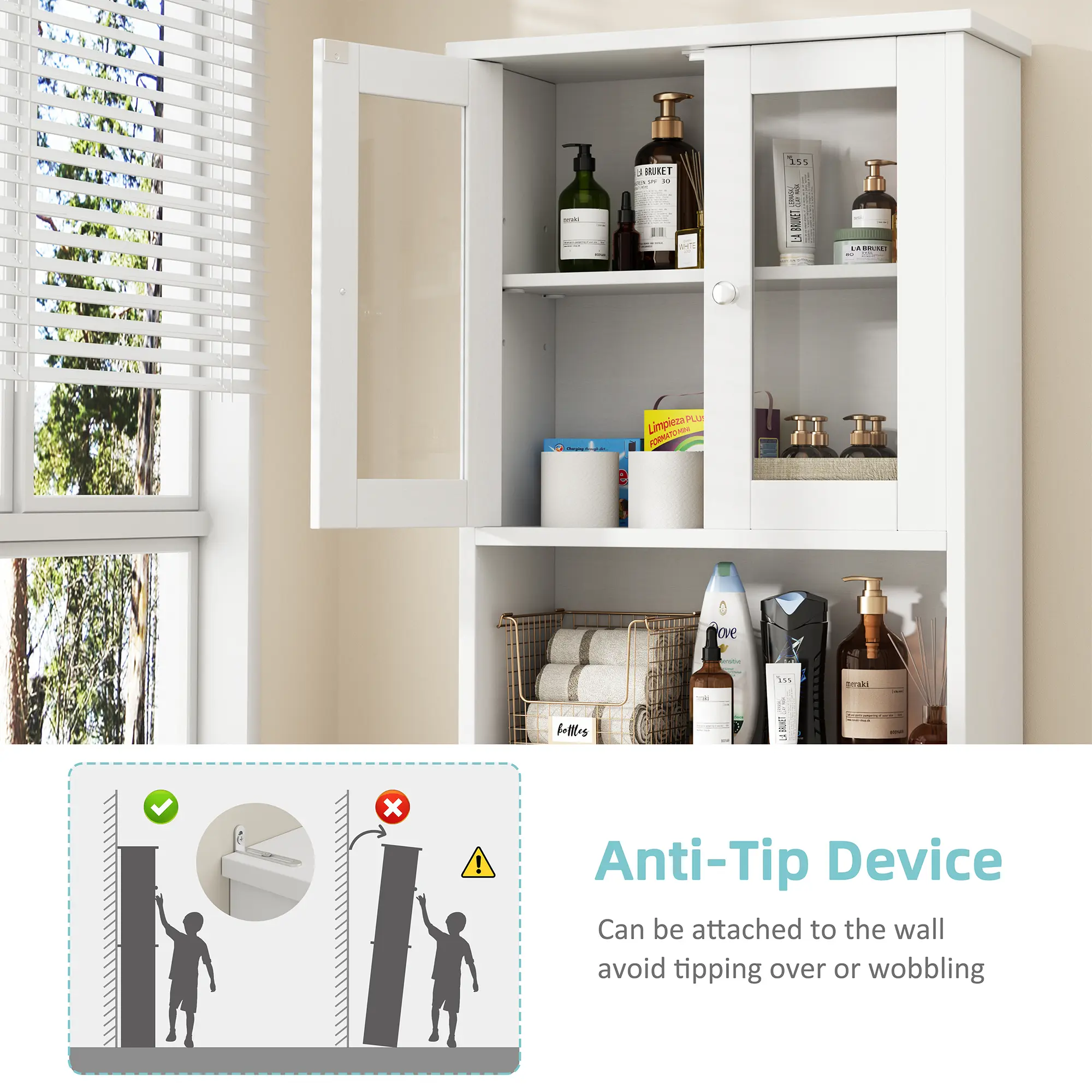 Over The Toilet Storage Cabinet, Space Saver Bathroom Organizer with Adjustable Shelves