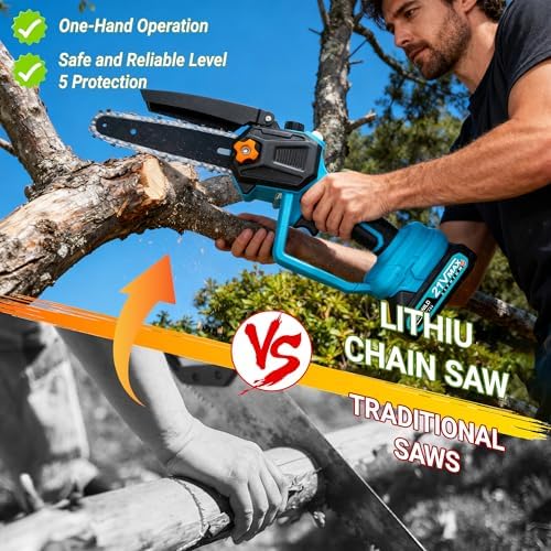 6-Inch Cordless Chainsaw with 3.0Ah Batteries, 2-in-1 Electric Pole Saw for Tree Trimming, Branch Cutting & Yard Work