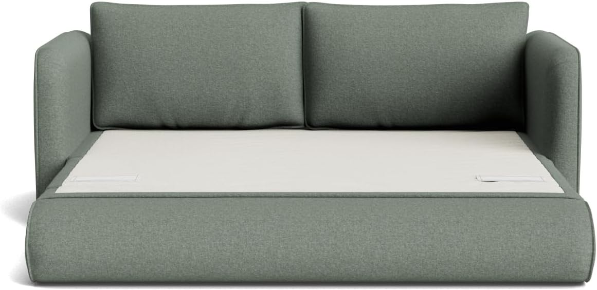 3 Seater Queen Convertible Sofa Bed, Folding Sleeper Couch with Angled Backrest & Cushioned Armrests for Living Room, Guest Room & Small Spaces, Gum Leaf