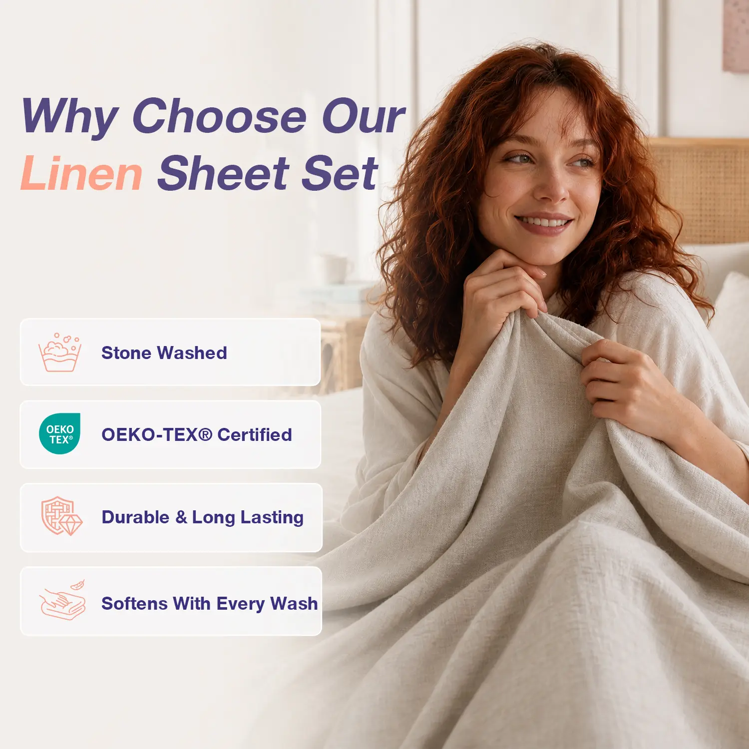 Simple&Opulence 100% Linen Sheets Set - Natural & Breathable