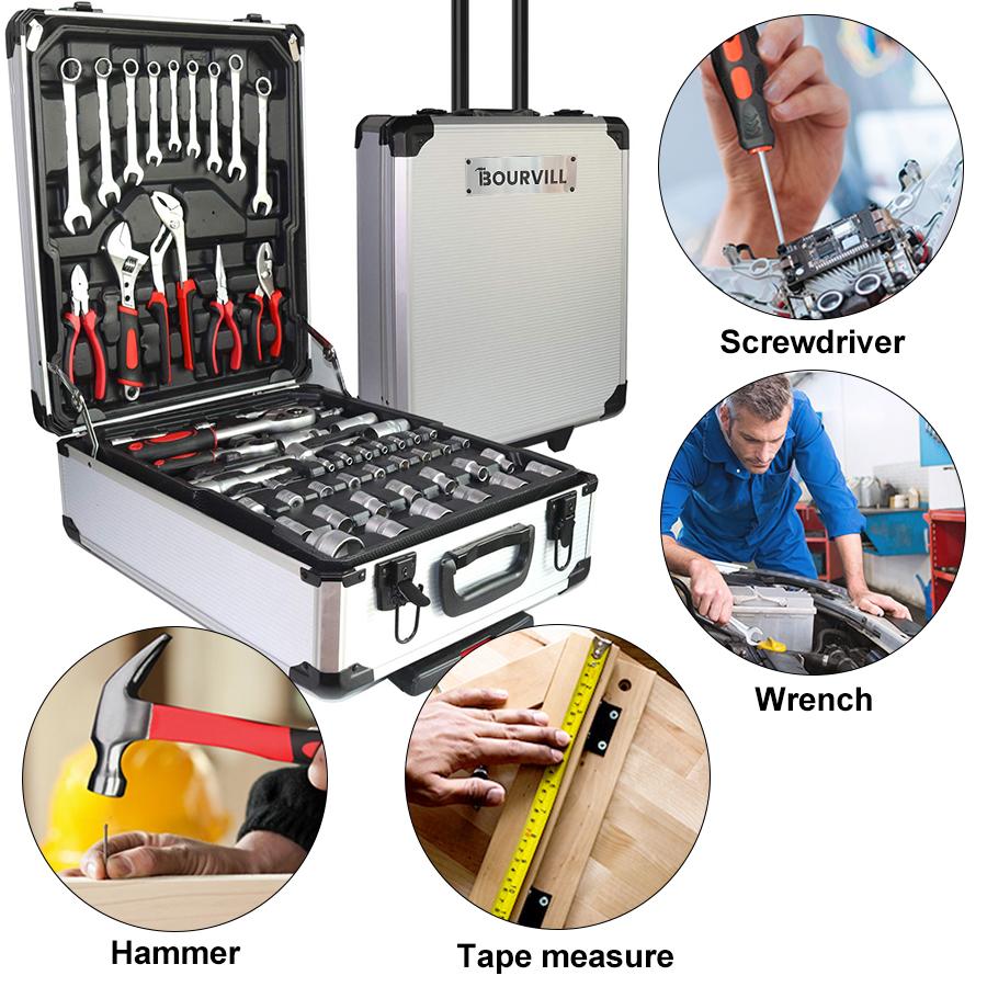 【DealsForYouDays】Bourvill 899PCS Tool Set,Aluminum Rolling Tool Chest with 4 Drawers,Complete Mechanic & Home Repair Kit,Father&rsquo;s Day Gift for Dad  Home Toolbox Kit Hand Tools #summerfinds