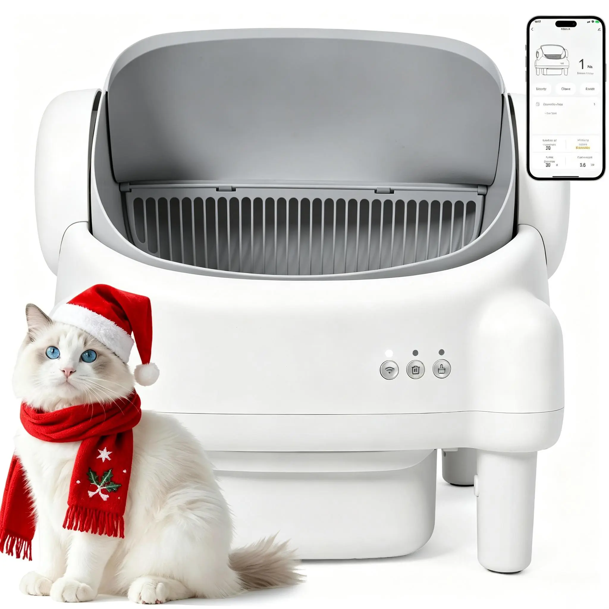 Self-Cleaning Open-Top Cat Litter Box, Automatic Multi-Cat Litter Box with Smart App, Safety Sensors & Odor Control
