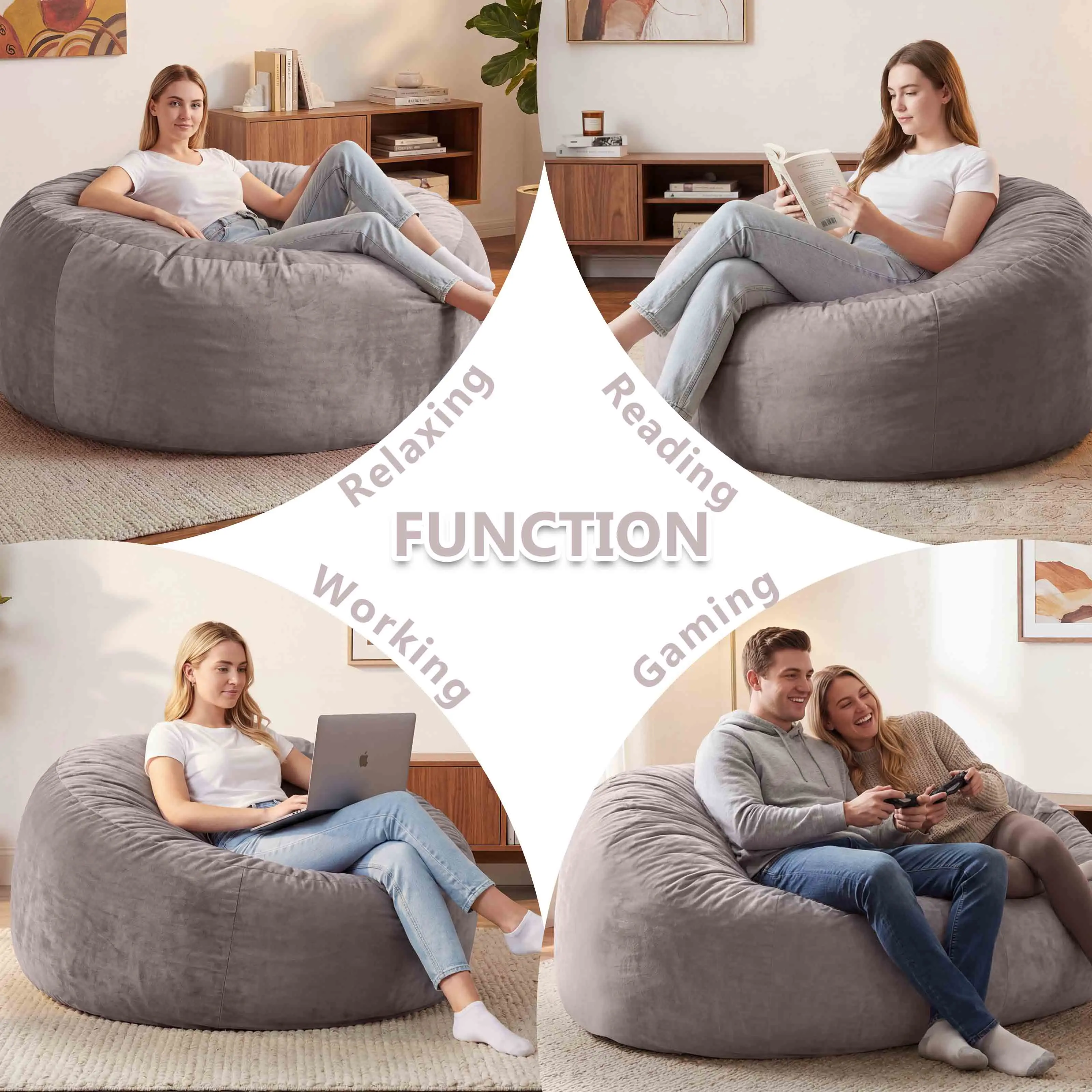 Jumbo Bean Bag Chair, Oversized Memory Foam Lounge Chair with Soft Washable Cover