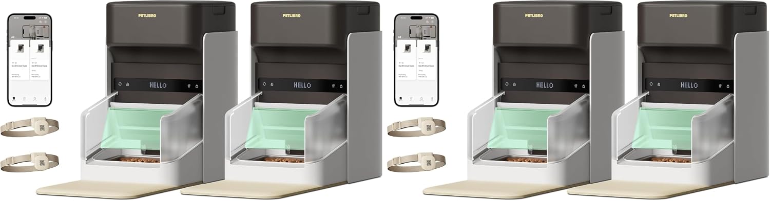 Automatic RFID Cat Feeder with Smart Collar Sensor, Personalized Meal Dispenser for Multiple Cats, Wi-Fi App Control & Diet Tracking