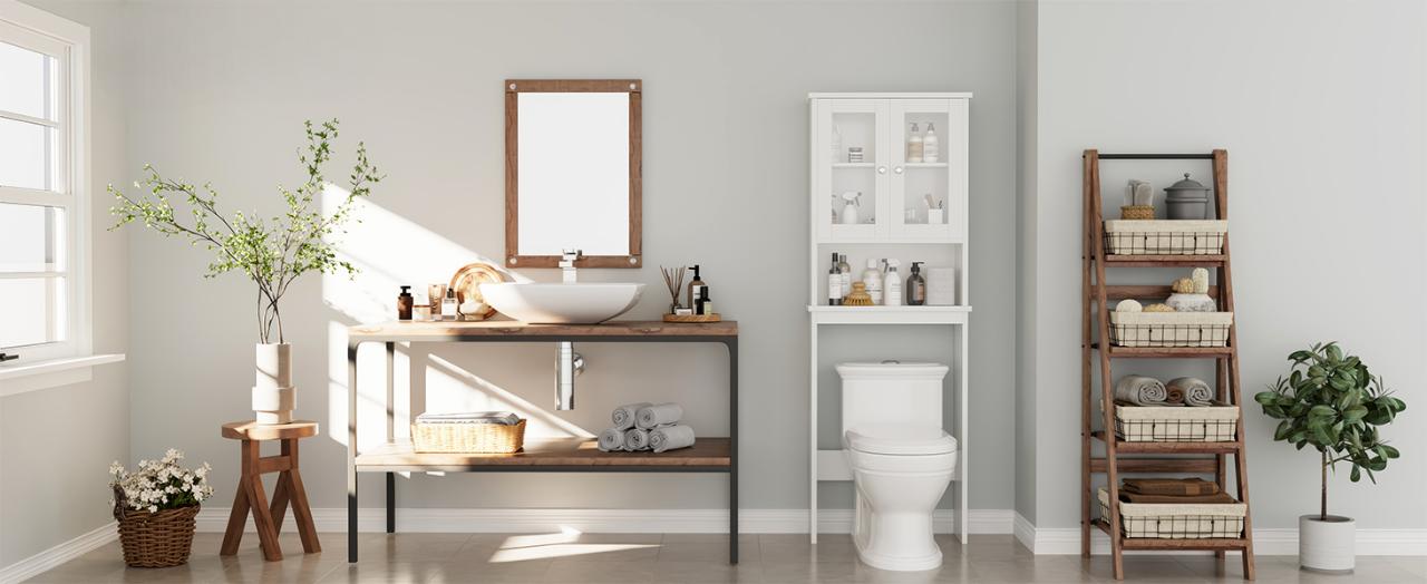 Walsunny Over Toilet Storage Cabinet, Bathroom Shelf Organizer Over Toilet, Washing Machine Box, Space Saver with Adjustable Decorative Racks, White