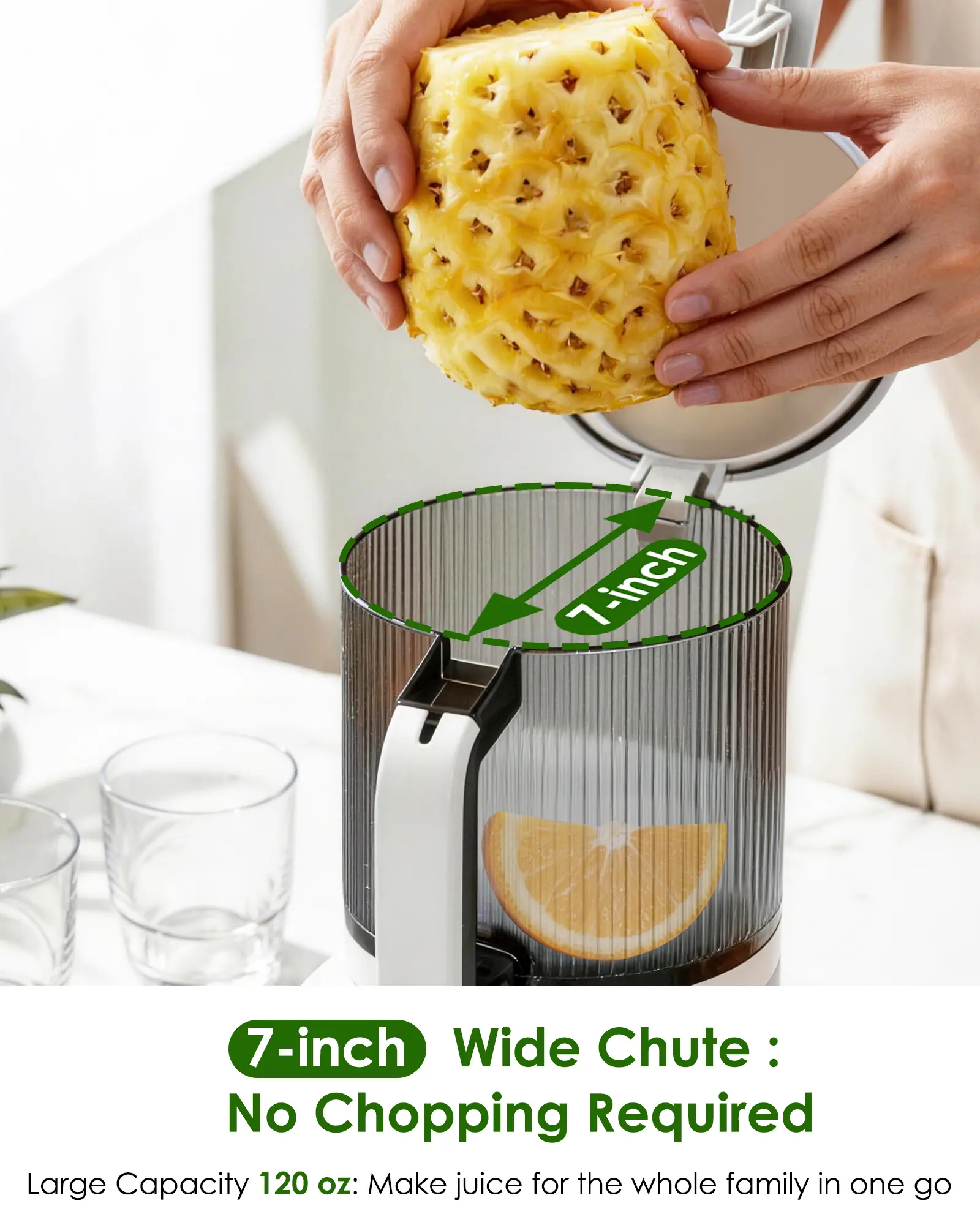 3-in-1 Cold Press Juicer Machine, 120oz Large Capacity Masticating Juicer with 7" Wide Feed Chute, Touch Screen Whole Fruit Juicer for Juice, Sorbet & Nut Milk