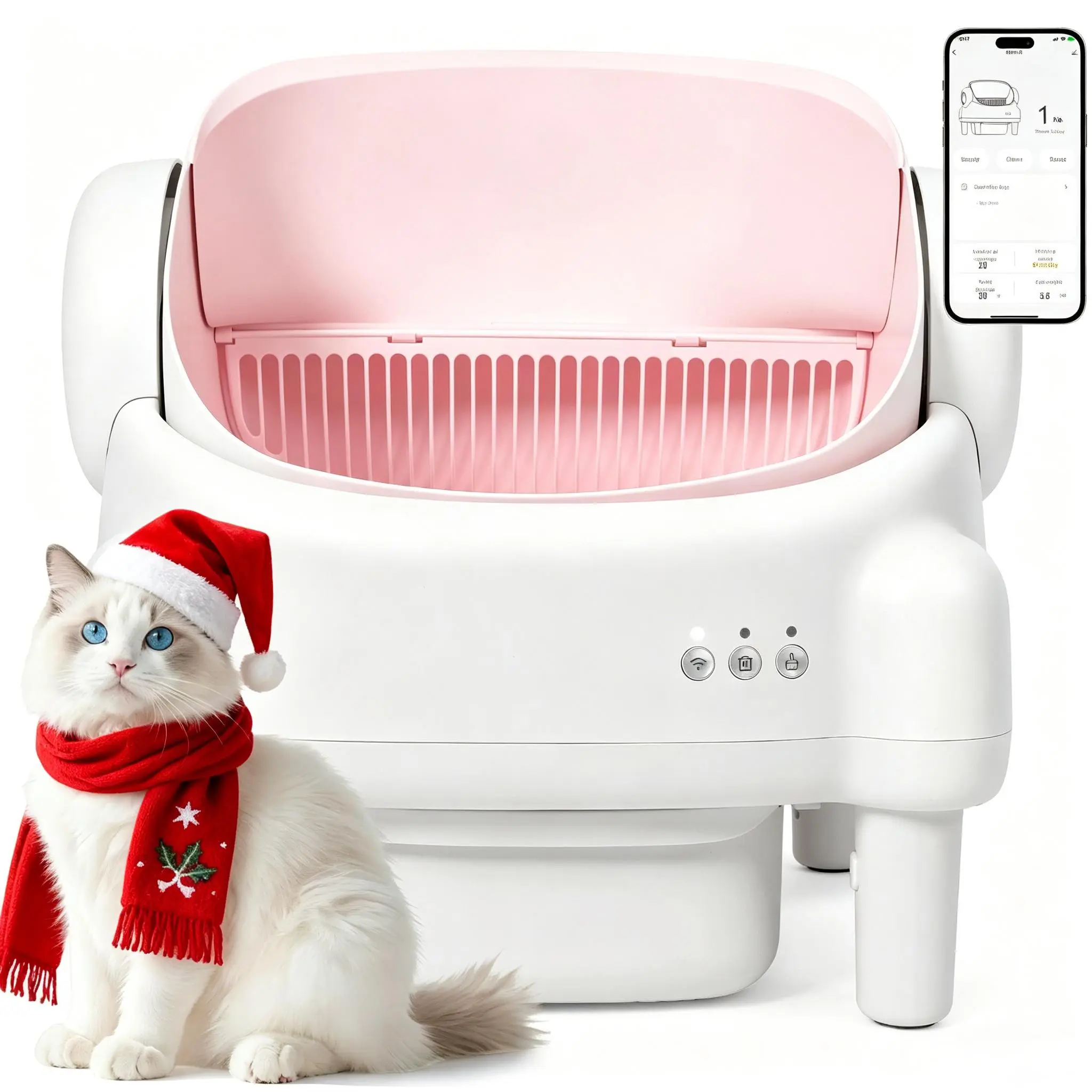 Self-Cleaning Open-Top Cat Litter Box, Automatic Multi-Cat Litter Box with Smart App, Safety Sensors & Odor Control