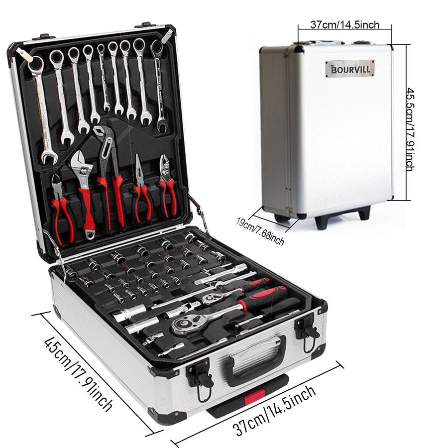 【DealsForYouDays】Bourvill 899PCS Tool Set,Aluminum Rolling Tool Chest with 4 Drawers,Complete Mechanic & Home Repair Kit,Father&rsquo;s Day Gift for Dad  Home Toolbox Kit Hand Tools #summerfinds
